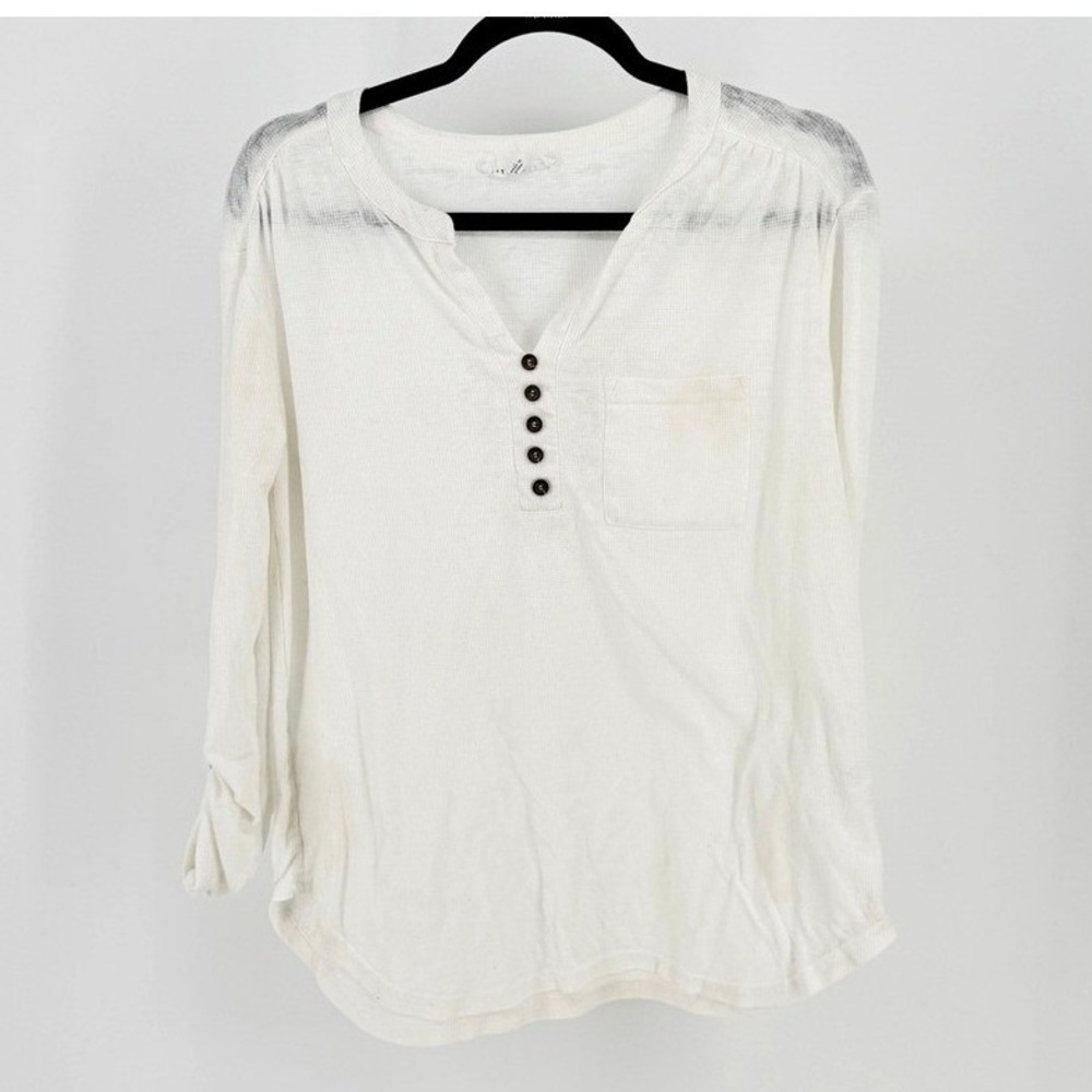 Jane Delancey New Womens White Waffle Knit Henley Long Sleeve Top Sz S Sheer Y2K